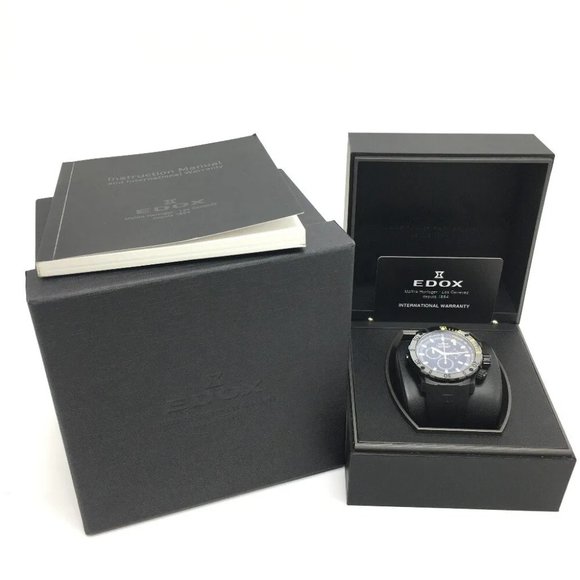 EDOX Chrono Offshore 1 Chronograph Quartz Wristwatch SS / rubber Black - Picture 2 of 10